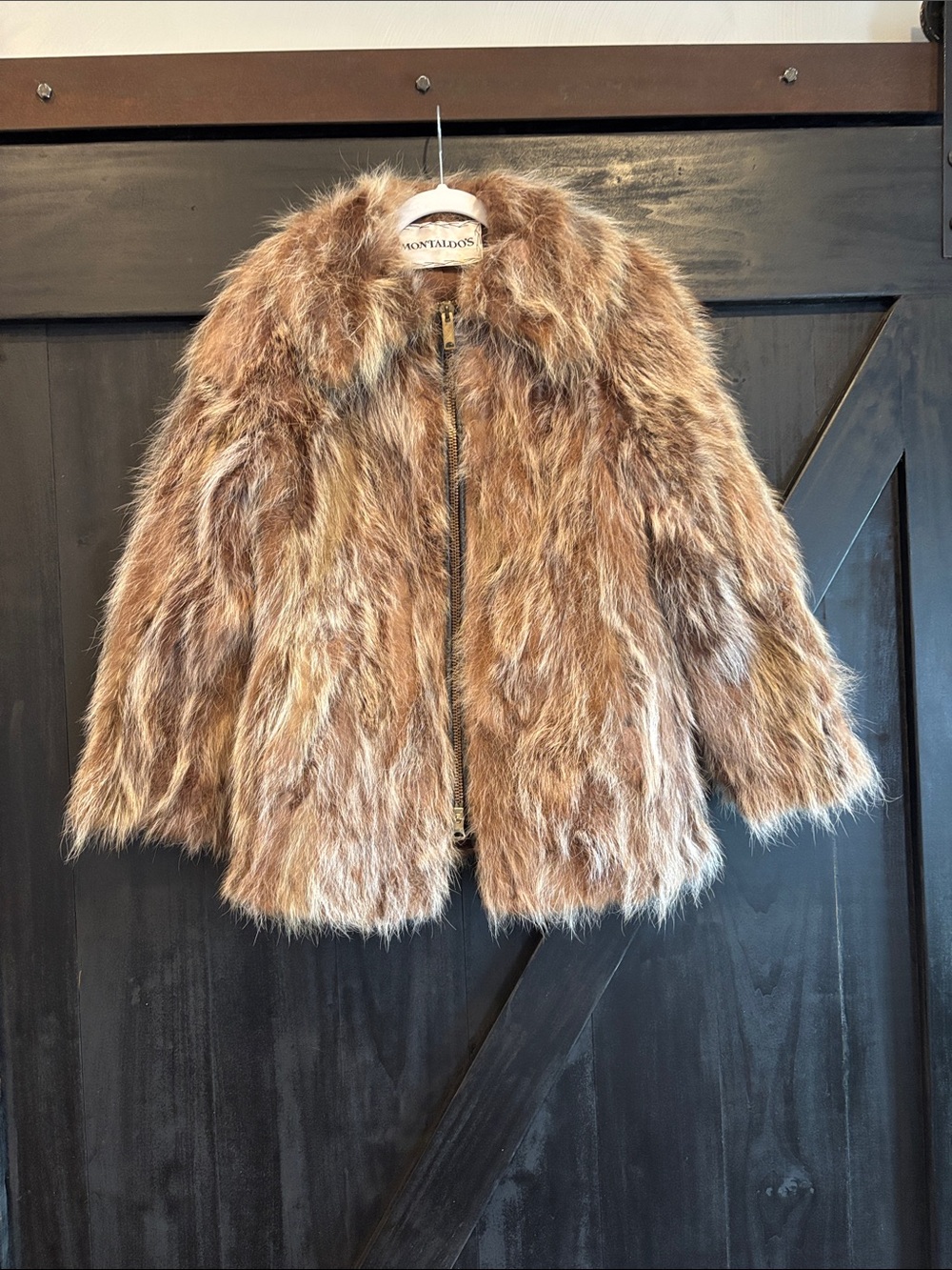 Vintage Montaldo’s Luxury Fur Jacket – Shaggy Brown & Tan Full-Zip Coat